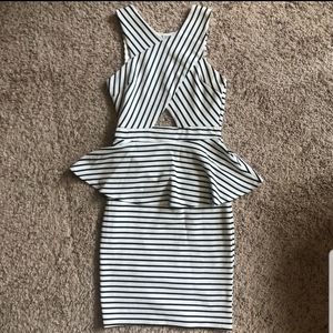NEW Charlotte Russe Peplum Dress, Black and White